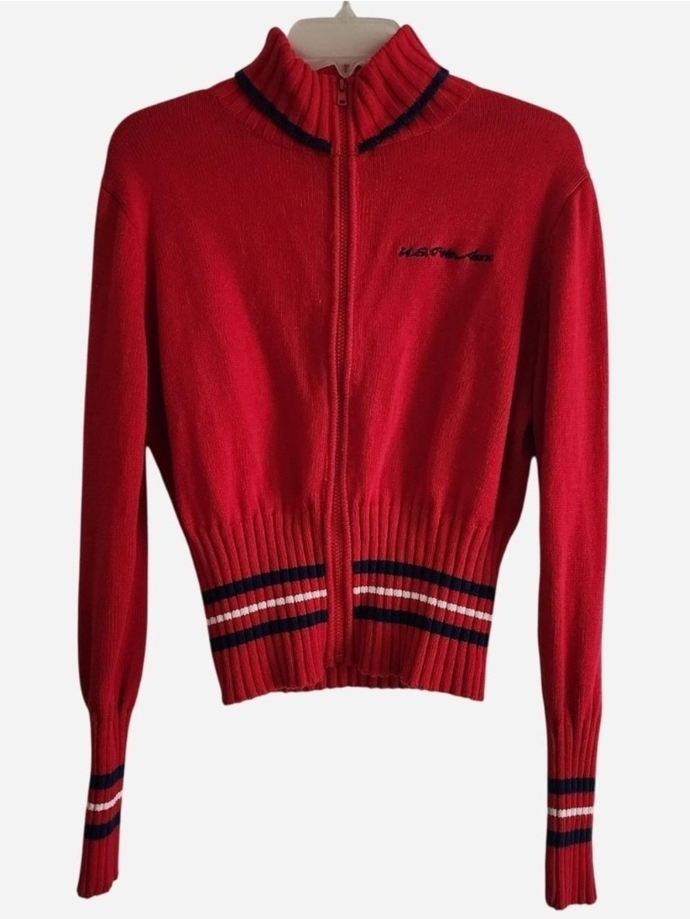 U.S. Polo Assn. Bright Red Zip Front Knit Sweater